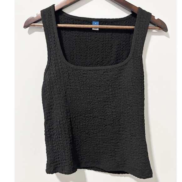 Old Navy Tops - Old Navy Tank Top Women Size M Black Textured Square Neck Stretch Sleeveless